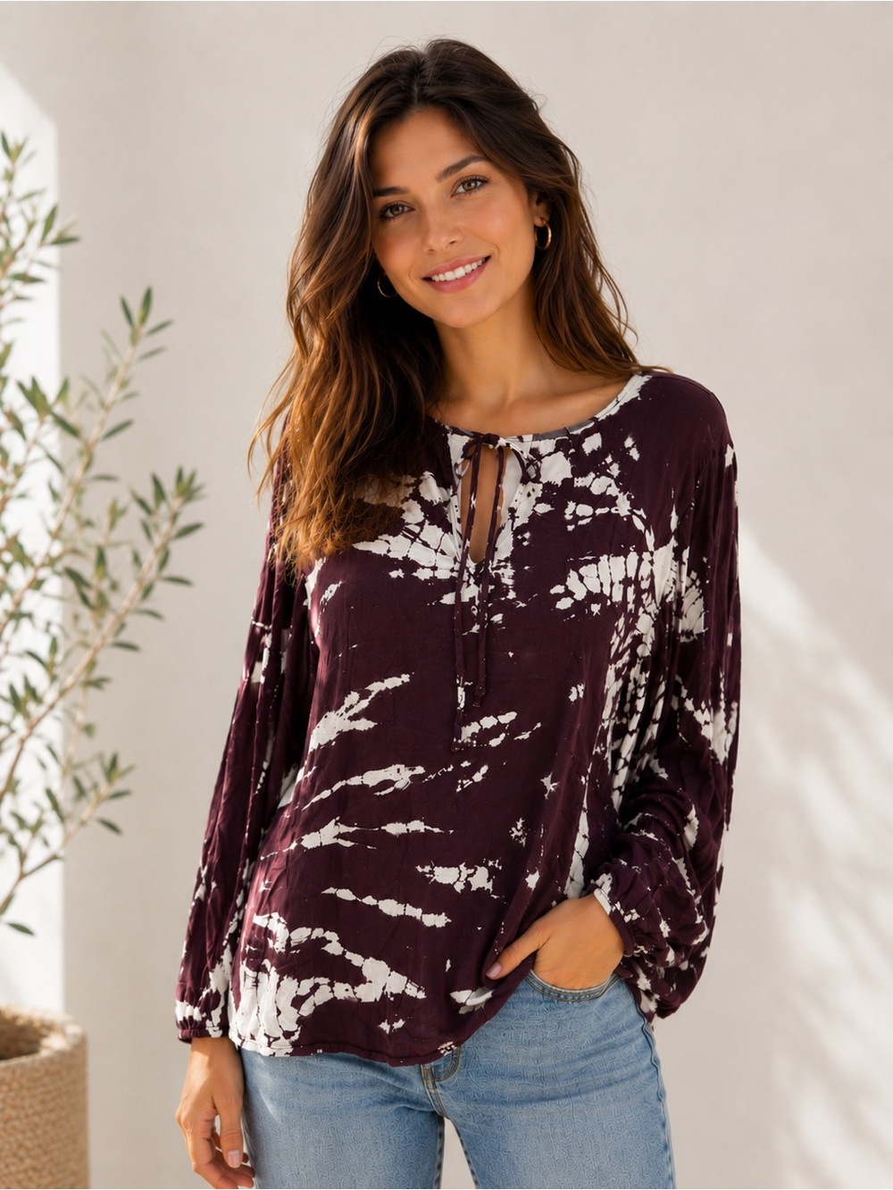 Young Fabulous and Broke Tie Dye long Sleeve Blouse